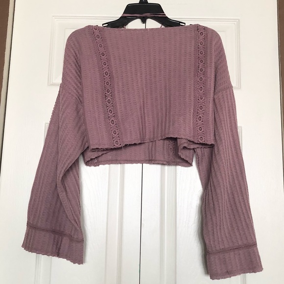 Free People Pink Wide Sleeve Crop Sweater Top - Picture 6 of 8